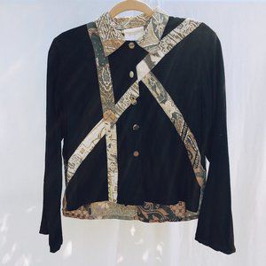 Black pattern shirt with beading and patchwork